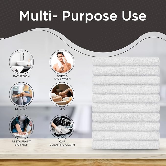 DecorRack 20 Pack 100% Cotton Wash Cloth, Luxurious Soft, 12 x 12 inch Ultra Absorbent, Machine Washable Premium Quality Washcloths, White (20 Pack)