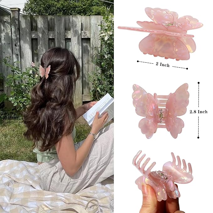 NAISIER Butterfly hair clips for women girl Butterfly claw clips Hair Accessories for Girls & Women.(White pink blue)