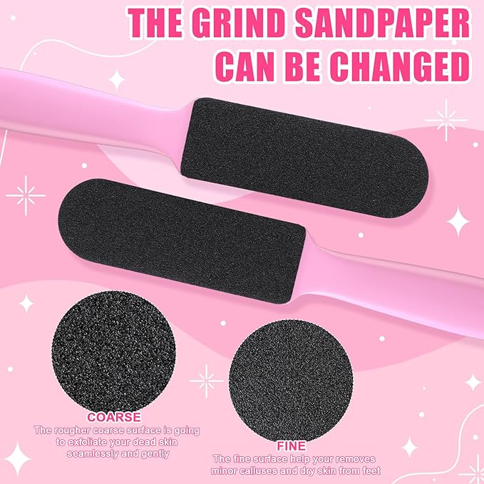 Mudder 2 Pieces Stainless Steel Pedicure Foot File Callus Remover Foot Scrubber Rasp with 20 Replaceable Coarse/Fine Double Side Reusable Pads for Care Cracked Skin Callus Remover Tool (Pink)