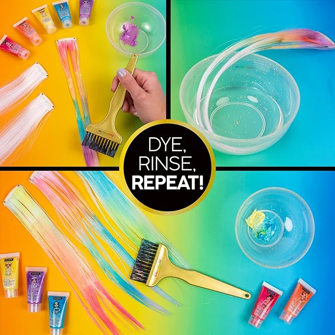 Rainbow High Rainbow Hair Stylist by Horizon Group USA, Includes 5 Vibrant Hair Coloring Gels, 3 Clip-in Extensions for Less-Mess, Mixing Bowl & Brush, Temporary Hair Coloring for Kids