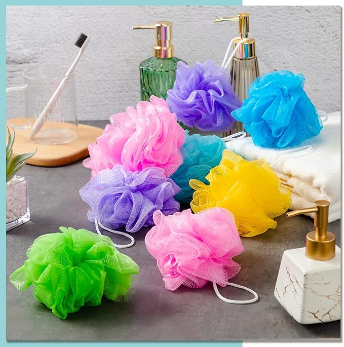 CHENGU 80 Pcs Loofah Bulk Sponge Bath Sponges for Shower Bath Luffa Bulk Pouf Shower Puff Wash Body Pouf Mesh Loofah Exfoliating Body Scrubber for Baby Women Men, 20g (Mixed Colors)