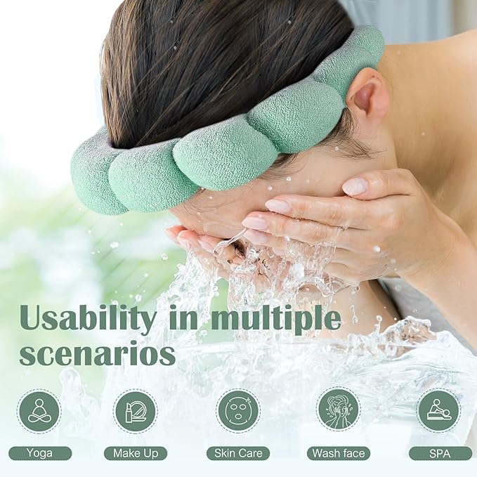 Spa Headbands, Set of 2, Terry Cloth Headband Face Wash Headband Combo Pack - Puffy Makeup Headbands for Face Washing, Mask (beige + turquoise)