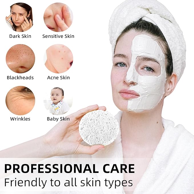 120-Count Compressed Facial Sponges|Kickleen100% Natural Cellulose Cosmetic Spa Sponges for Daily Facial Cleansing|Makeup And Mask Removal|Exfoliating|Skin Massage|Pore Exfoliation (120 Count (White))