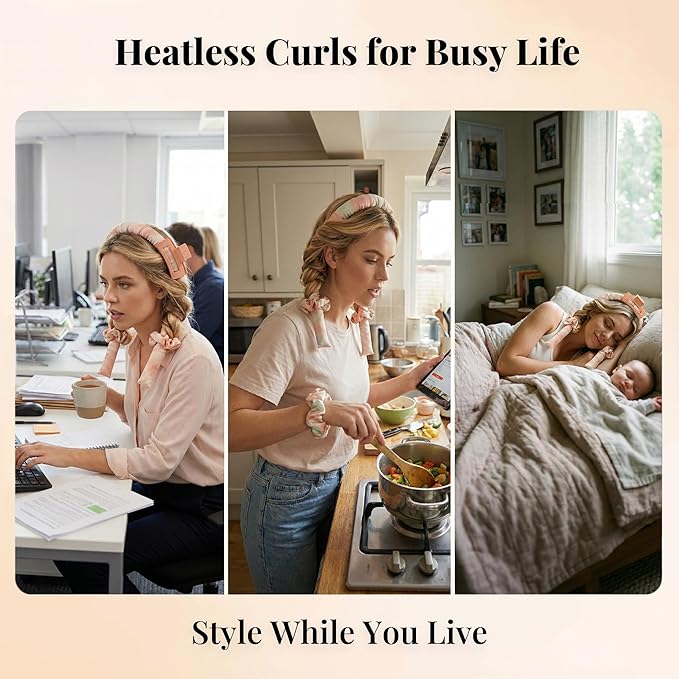 Heatless Curls Overnight, Heatless Hair Curler for Sleep in Waves, No Heat Curling Rod Headband Overnight Set, Soft Damage-Free, Comfortable Sleep in, for Long or Short Hair