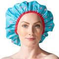 Reusable Shower & Bath Cap & Lined, Oversized Waterproof Shower Caps Large Designed for all Hair Lengths with PEVA Lining & Elastic Band Stretch Hem Hair Hat - Fashionista Flamingo Party