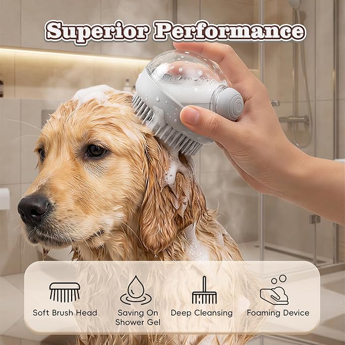 Dog Bath Scrubber Brush, 2Pcs Pet Dog Grooming Massage Shampoo Bath Brush with Soap and Shampoo Dispenser Soft Silicone Bristle for Long Short Haired Dogs Cats Shower-Green