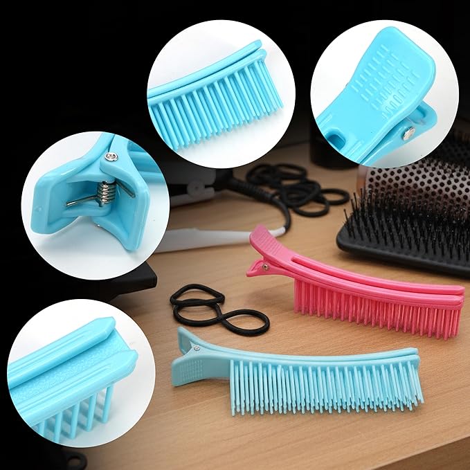 Alligator Hair Sectioning Grip Clips, 2 Pack Must Haves Nonslip Hairstylist for Coloring Barber Cutting Supplies, Neon Clip Parting Comb Quick & Efficient Nonslip, Professional Salon Braider Pink/Blue