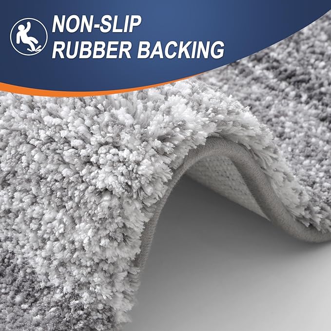 OLANLY Bathroom Rug Set 2 Piece, Soft Absorbent Microfiber Bath Rug Set, Non-Slip, Machine Wash Dry, Plush Shaggy Bath Mats for Bathroom (30"x20"+24"x16", Grey)