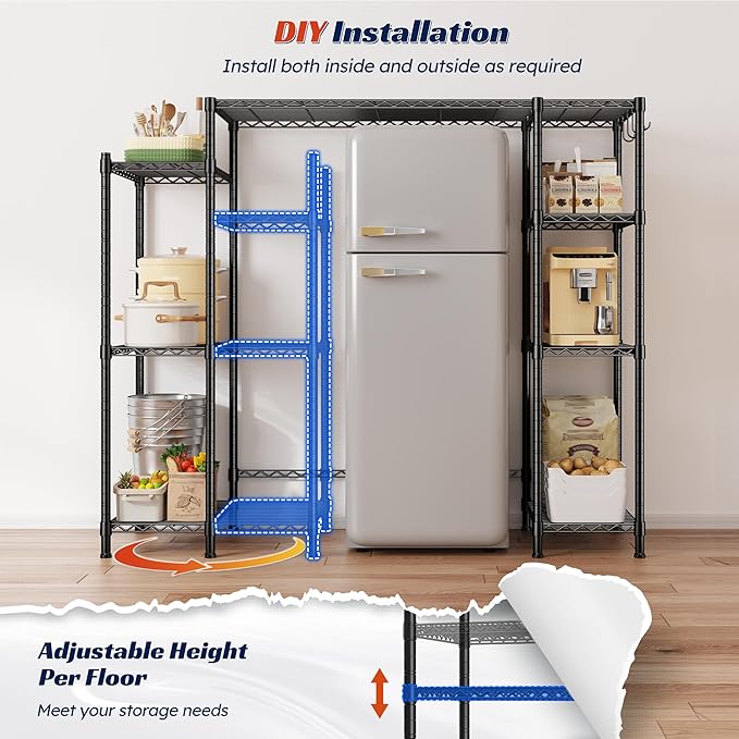 REIBII Mini Fridge Stand,Small Refrigerator Storage Shelves,4 Tier Space-Saving Coffee Bar Cabinet, Adjustable Utility Microwave Stand Storage,Shelf for Dorm Kitchen Living Room,50.2Wx18.11Dx52.36H