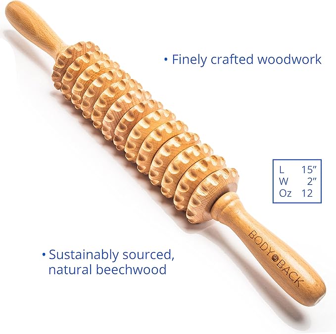Body Back Wood Therapy Roller for Maderoterapia, Lymphatic Drainage, Cellulite Massage, and Massage Rolling, Natural Muscle Massage Stick Tool for Massage and Relaxation