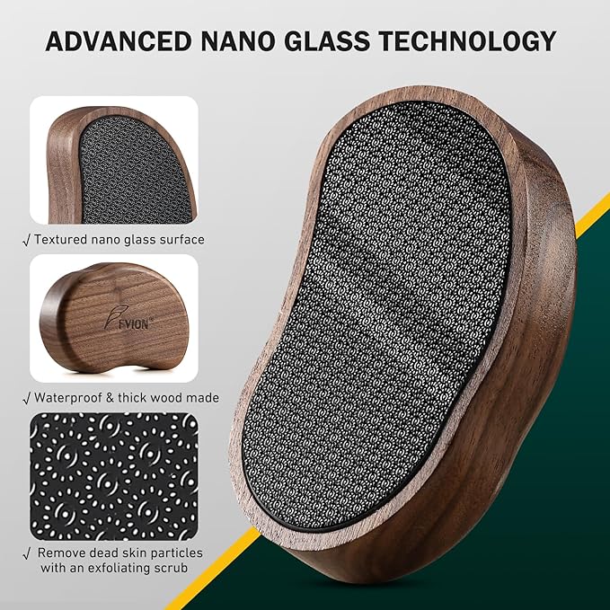 FVION Nano Glass Foot File with Bamboo Handle - Foot Scrubber Dead Skin Pumice Stone for Feet - The Ultimate Gentle Pedicure File Feet Callus Remover (Brown)
