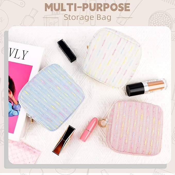 Period Bag for Teen Girls, Colorful Lines Sanitary Napkin Storage Bag, Menstrual Pad Pouches Tampon Holder for Purse (Pink)