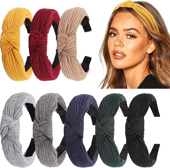 DRESHOW 8 Pack Knotted Headbands for Women Wide Turban Headband Yoga Exercise Ribbing Hair Hoop Hair Bands Accessories