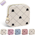 Period Bag for Teen Girls, Corduroy Hearts Sanitary Napkin Storage Bag, Cute Menstrual Pad Pouch Tampon Holder for Purse (Hearts-Beige)