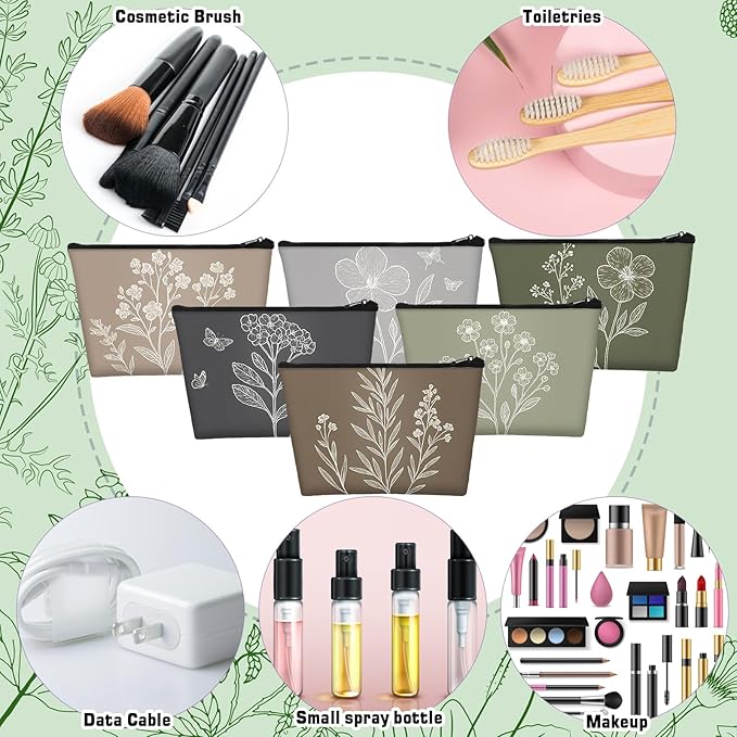 Sweetude 12 Pcs Vintage Flowers Makeup Bag Bulk Boho Gifts Portable Travel Cosmetic Bags with Zipper Retro Floral Waterproof Roomy Travel Beauty Toiletry Organizer Storage Pouch for Women