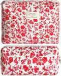 2Pcs Quilted Makeup Bag Set Flower Cute Pencil Case Large Small Travel Makeup Pouch Set for Women Coquette Makeup Bag Aesthetic Cotton Cosmetic Bag Hot Pink Toiletry Organizer Storage Bag Zipper Pouch