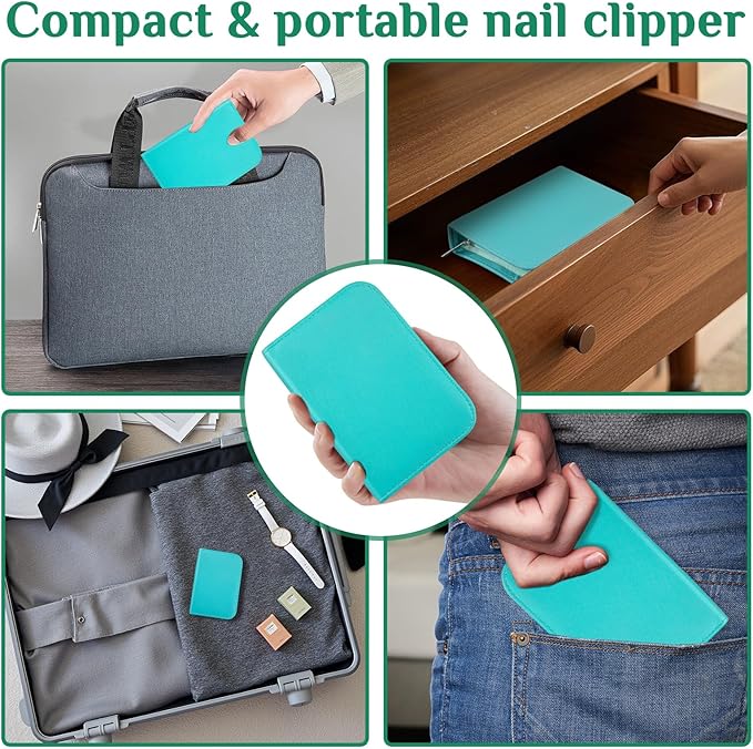 Travel Manicure Set 26-Piece, Portable Nail Clippers Kit with PU Case, Carbon Steel Clippers, 410 Stainless Steel Grooming Tools, Hand Foot Facial Care for Luggage Backpack（Green）