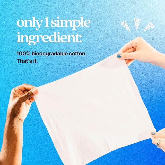 pureskin Daily Clean Facial Towels, 100% Biodegradable Pure Cotton, Premium Disposable Face Towels, Clinician Recommended, Ultra Soft, Suitable for All Skin Types, 50 count