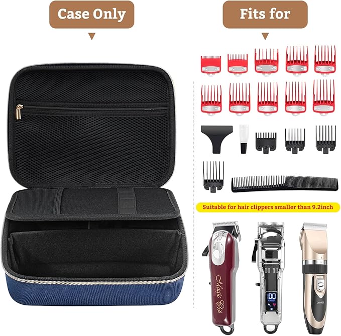 ProCase Hard Travel Case for Hair Clippers, Hair Cutting Barber Supplies Holder, Trimmer Organizer Storage Bag for Hatteker/Oneisal/Wahl 7Star/Andis Men Razor Guard Grooming Kits -Navy