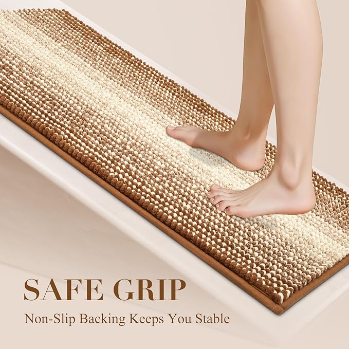 BSICPRO Large Bathroom Rugs, Bath Mat Rug for Bathroom Non Slip 20 x 47 Inches Water Absorbent Chenille Bath Floor Mats Machine Washable (Coconut Brown)