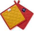 Encasa XO Heat Resistant Cotton Pot Holders with Hanging Loop - Set of 2 - Mango - Multipurpose Quilted Everyday Hot Pad for Kitchen, Camping, BBQ & Microwave - 8x8 in