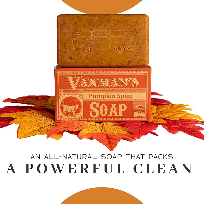 VanMan Pumpkin Spice Body Soap - Grass Fed Finished Suet Beef Tallow & Pumpkin Puree - Nourishing, Hydrating & Moisturizing Natural Bar Soap with Essential Oils - Autumn Scent - 3.8 oz Bar (1 Pack)