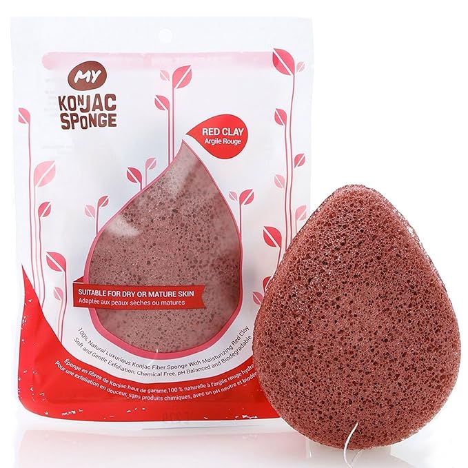 All Natural Korean Fiber French Red Clay Facial Sponge. Excellent for Dry or Mature Skin. Halal, Leaping Bunny Cruelty Free and the Vegan Society Certified