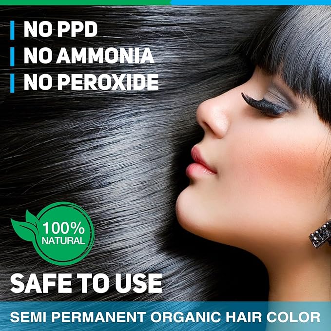Vegetal Safe Hair Color -Soft Black 100g. - Certified Organic Chemical and Allergy Free Bio Natural Hair Colour with No Ammonia Formula for Men and Women