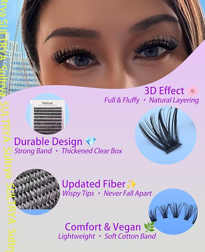 50D Lash Clusters 240 PCS – DIY Individual Eyelash Extensions, Volume Wispy D Curl Cluster Lashes, Natural Look False Eyelashes for Daily Wear, Easy Self Application, Lightweight (9–16mm, 50D)