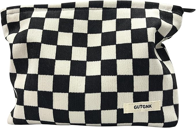 GUTGNK Women's Cosmetic Bag, Corduroy Checkerboard Travel Cosmetic Bag Small Cosmetic Bag Skin Care Cosmetic Changing Handy Bag Zipper Organizer