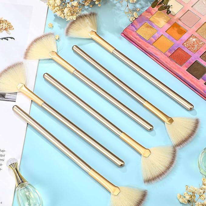 12 Pcs Soft Facial Fan Brush Blush Makeup Brush Face Mask Acid Applicator Multi Use Cosmetic Tools for Peel Mask Makeup for Mud Cream(Champagne)