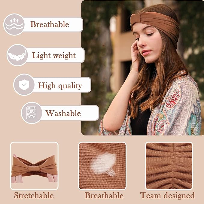 Kachanaa 6 Packs New Wide Headbands for Women,Non Slip Thick Soft Elastic Bandeau Hair Bands Yoga Workout Running Sweat Makeup Hair Wraps Hair Accessories