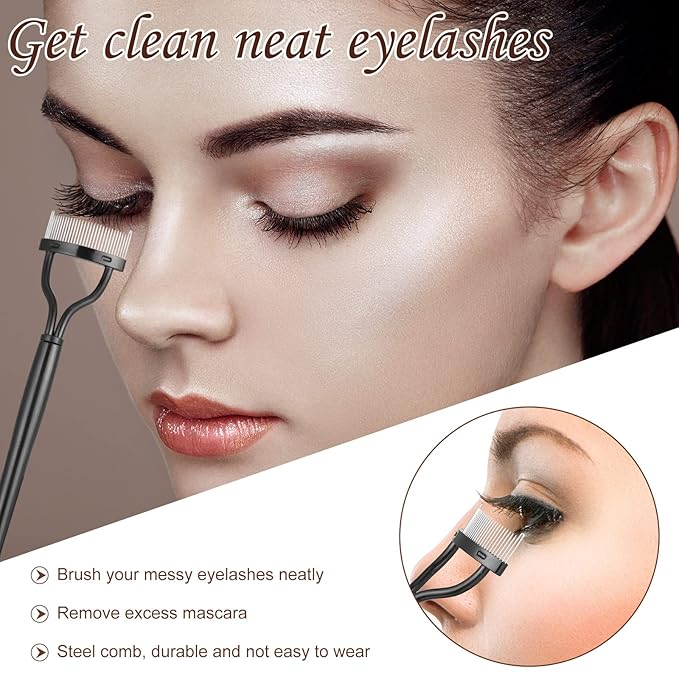 5 Pieces Eyelash Curler Set Include Eyelash Curlers with 10 Pieces Eyelash Curler Refill Pads Eyelash Comb Eyebrow Brush Eyelash Tweezers False Eyelashes Applicator Tool for Women (Rose Gold, Black)