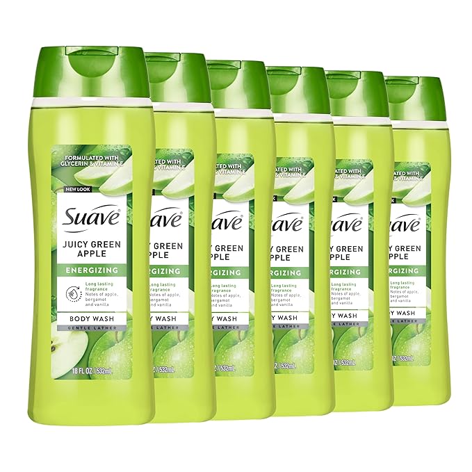 Suave Moisturizing Body Wash, with Juicy Apple and Vitamin E Extract, No Parabens, No Phtahaltes, 18 Oz Pack of 6