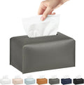 Long Tissue Box Cover, PU Leather Tissue Holder Rectangle, Facial Paper Organizer, Modern Dispenser for Bathroom, Kitchen, Home, Office, Tabletop (1, Grey, Tall)