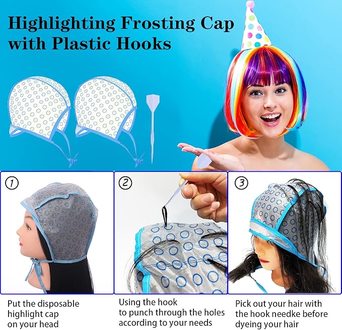 43 Pieces Pro Salon Hair Coloring Kit,Hair Dye Brush and Bowl Set,Highlighting Frosting Cap with Plastic Hooks,Dyeing Shawl,Ear Cover,Gloves,Clip for Dyeing Hair Hairdressing Tools