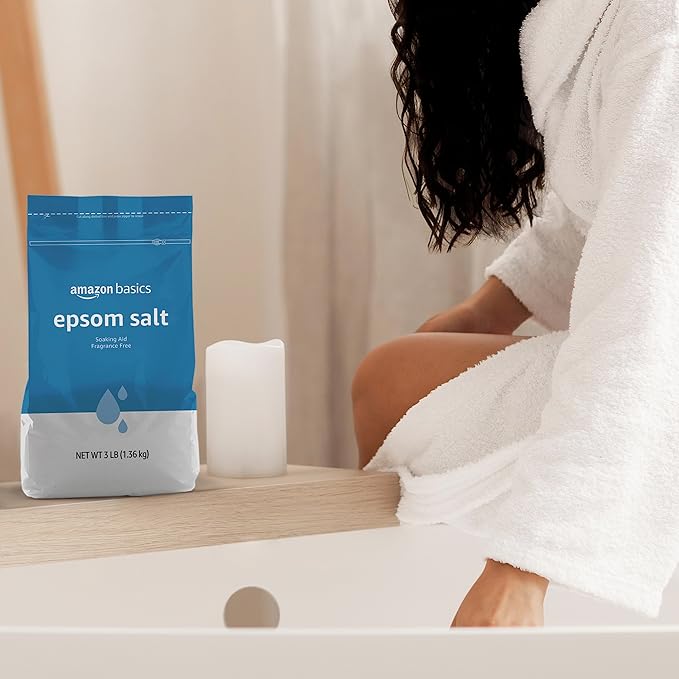 Amazon Basics Epsom Salt Soak, Unscented, Magnesium Sulfate USP, Muscle and Feet Relaxation, Resealable Bag, 3 Pound