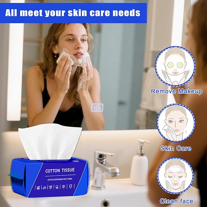 400 Count Disposable Face Towel, Dual-Textured Clean Wipes – Dry/Wet Use, Ultra-Soft Facial Towels, Lint-Free Face Towel Disposable for Women Cleansing, Makeup, Travel
