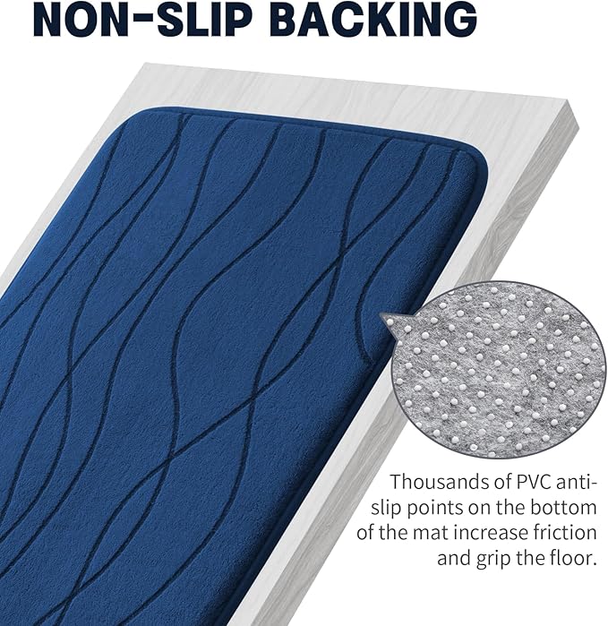 YIHOUSE Memory Foam Blue Bathroom Rug Sets 3 Piece, Ultra Absorbent Bath Mat for Bathroom - Non-Slip Machine Washable & Dry Quickly, 3 Piece Bathroom Mat Set, Navy Blue