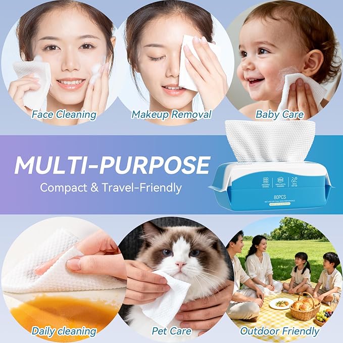 Face Towels, Disposable Biodegradable Clean Facial Towelette for Sensitive Skin, Lint- free Face Cloths for Makeup Remover, Ultra Soft Dry Wipes, Skincare Women Cleansing 480 Count