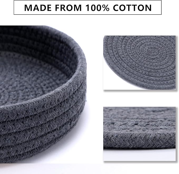 Coga Trivets for Dishes & Pans, 7 Inch Hot Pads (5 Pcs) with Storage Basket, Cotton Table Protectors, Heat Resistant (Grey)
