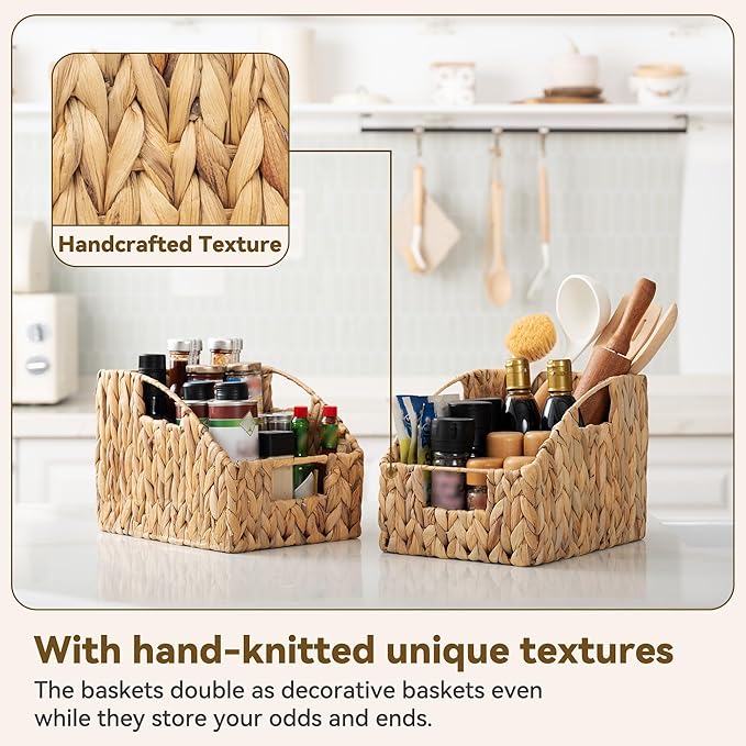 GRANNY SAYS Wicker Storage Baskets for Shelves, Trapezoid Woven Basket with Handles, Storage Wicker Baskets for Pantry, Water Hyacinth, 2-Pack