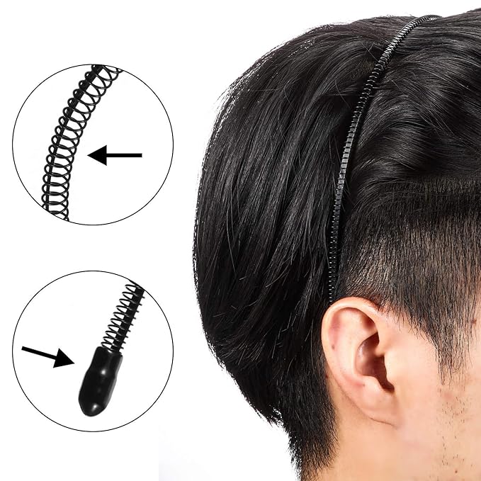 WILLBOND 3 Pack Unisex Hair Band Metal Headband Black Head Band Spring Wavy Nonslip Men Women Sports Fashion Headwear (Small Spring)
