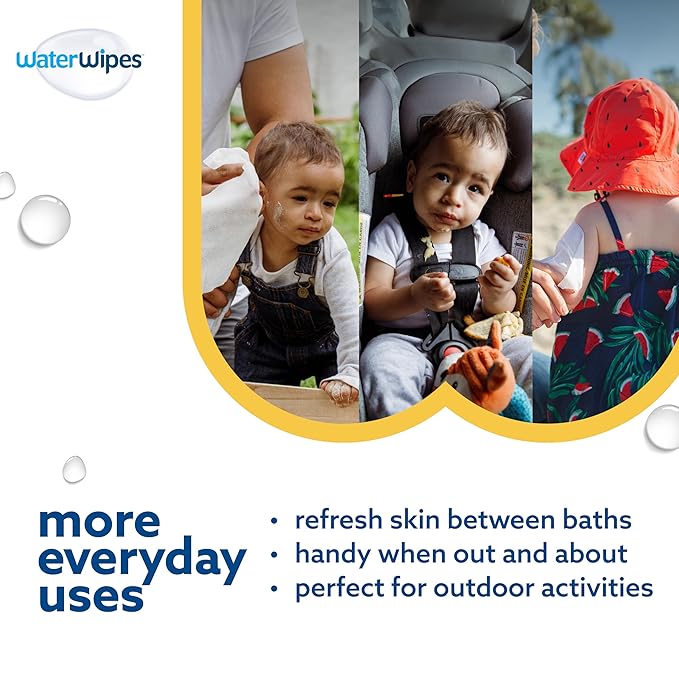 WaterWipes Sensitive+ Bathing Wipes,3-In-1 Cleans,Cares,Protects,99.9% Water,Unscented & Hypoallergenic,16 Count (Pack of 6)