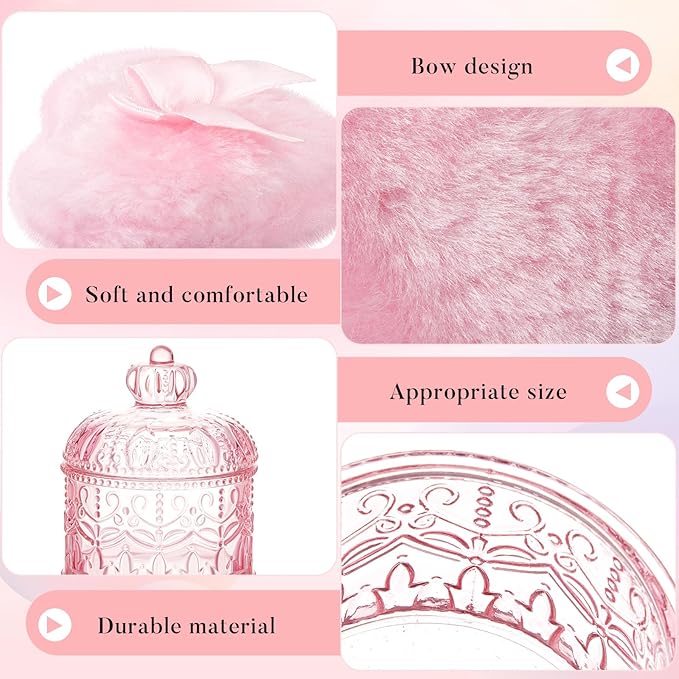 Tioncy 3 Pcs Large Body Powder Puff and Container Valentine's Day gift Powder Container with Puff Crystal Case Soft Washable Reusable Velour Face Body Glitter Wet Dry Makeup(Crown,Pink,)
