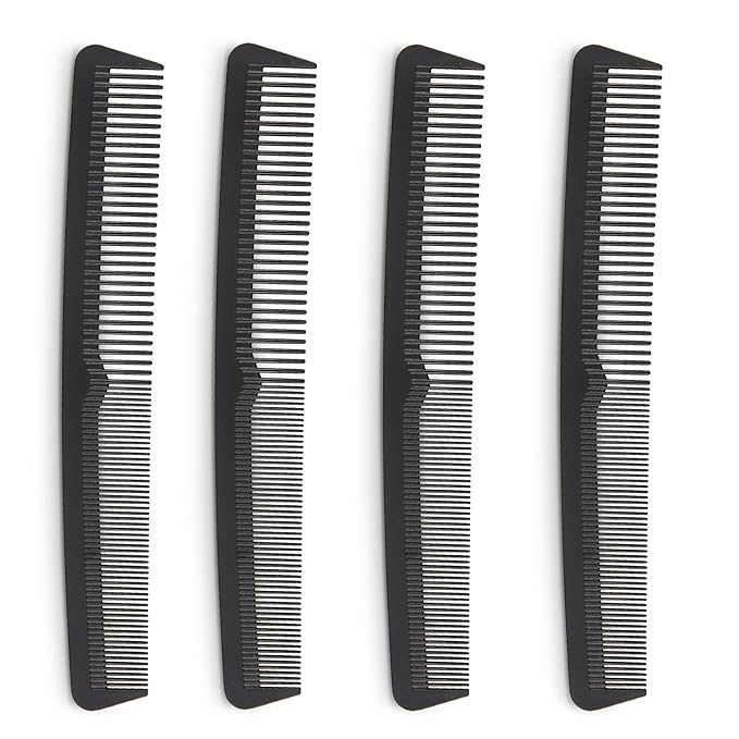 Professional Grade Styling Comb Set - 4 Pack Premium Carbon Fiber 7" Comb - Heat Resistant, Fine and Wide Tooth, Anti Static - Salon Quality Hair Styling Accessories for Home or Barber