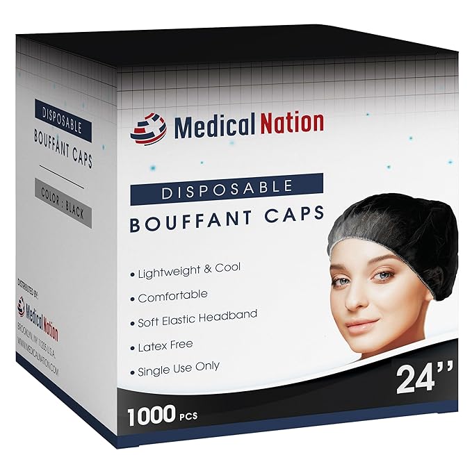 24" Hair Net Disposable Bouffant Caps |CASE OF 1000, BLACK| Hairnets, Non-Woven, Non-Pleated Hair Cover |for Medical, Lab, Nurse, Tattoo, Food Service, Hospital, Cooking- Size 24" Black