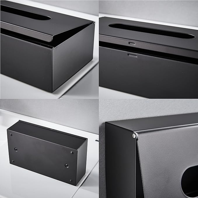 JunSun Rectangular Tissue Box Cover Tissue Box Holder Napkin Holder Tissue Storage Box Facial Tissue Holder Decorative Holder For Bathroom Bedroom Nightstand Office Dresser-Stainless Steel Matte Black