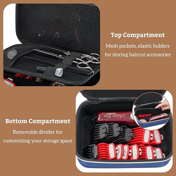 ProCase Hard Travel Case for Hair Clippers, Hair Cutting Barber Supplies Holder, Trimmer Organizer Storage Bag for Hatteker/Oneisal/Wahl 7Star/Andis Men Razor Guard Grooming Kits -Navy