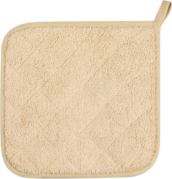 100% Cotton Kitchen Everyday Basic Terry Pot Holder Heat Resistant Coaster Potholder for Cooking and Baking Set of 5 Light Brown